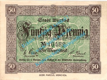 Wittstock , Notgeld 50 Pfennig Schein in kfr. Tieste 8040.05.05. , Brandenburg o.D. Verkehrsausgabe