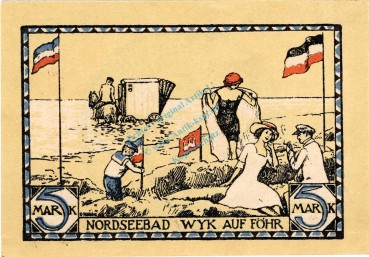 Preview: Wyk a. Föhr , Notgeld 5 Mark Schein unc-kfr. M-G 1462.2 , Schleswig Holstein 1920 Seriennotgeld