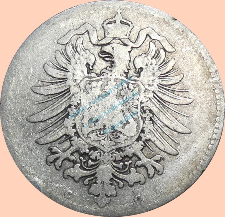 1 Mark Kursmünze -kl. Adler- 1874 C -deutsches Kaiserreich- s J.9 -0909-
