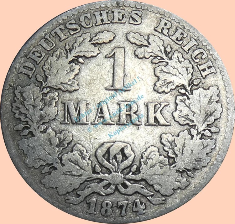 1 Mark Kursmünze -kl. Adler- 1874 C -deutsches Kaiserreich- s J.9 -0909-