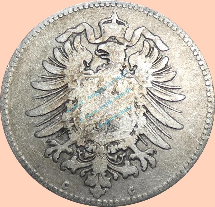 1 Mark Kursmünze -kl. Adler- 1875 C -deutsches Kaiserreich- s J.9 -0912-