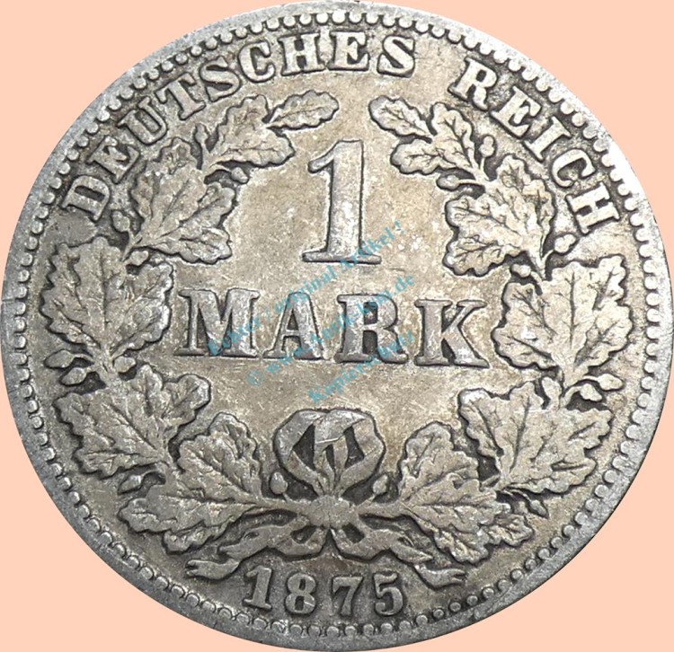 1 Mark Kursmünze -kl. Adler- 1875 C -deutsches Kaiserreich- s J.9 -0912-