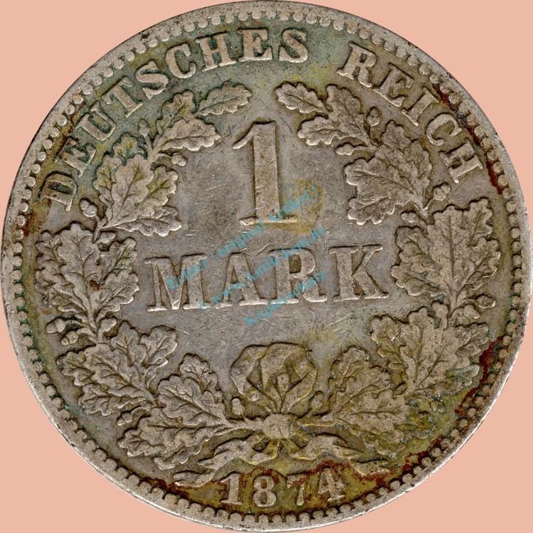 1 Mark Kursmünze deutsches Kaiserreich 1874 F -kleiner Adler- s-ss J.9 -0947-