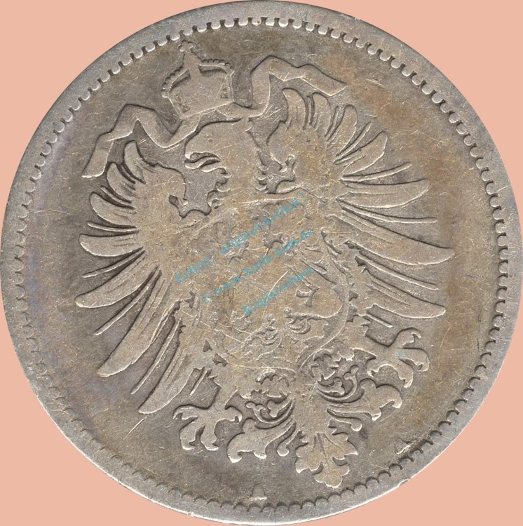 1 Mark Kursmünze deutsches Kaiserreich 1875 A -kleiner Adler- s-ss- J.9 -0942-