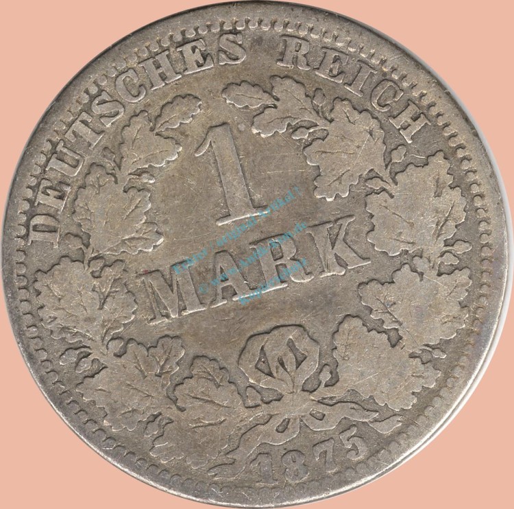 1 Mark Kursmünze deutsches Kaiserreich 1875 A -kleiner Adler- s J.9 -0942-