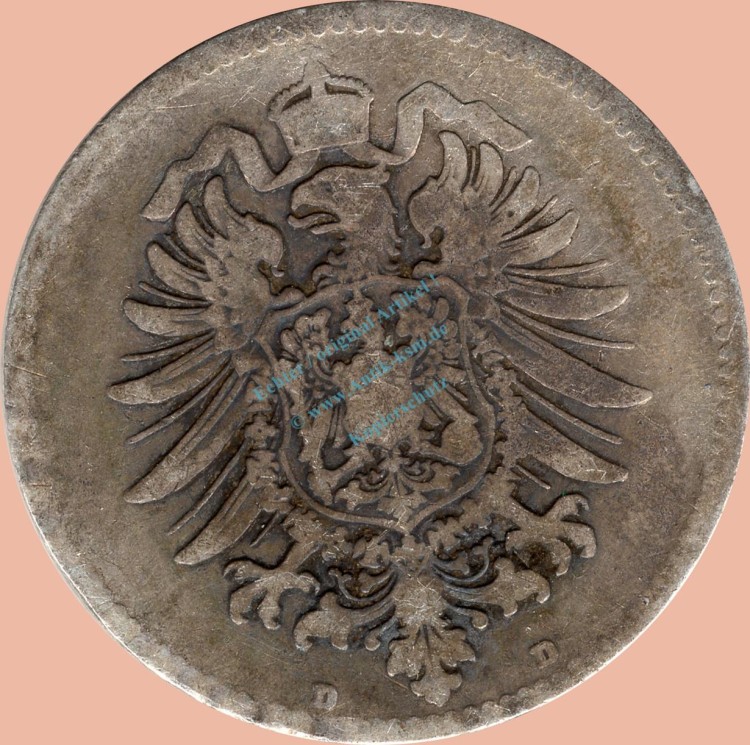 1 Mark Kursmünze deutsches Kaiserreich 1875 D -kleiner Adler- s-ss J.9 -0943-