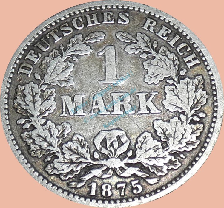 1 Mark Kursmünze deutsches Kaiserreich 1875 F -kleiner Adler- s-ss J.9 -0820-
