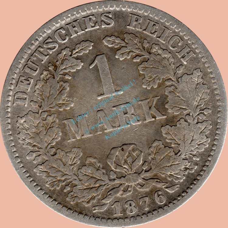 1 Mark Kursmünze deutsches Kaiserreich 1876 F -kleiner Adler- s-ss J.9 -0949-
