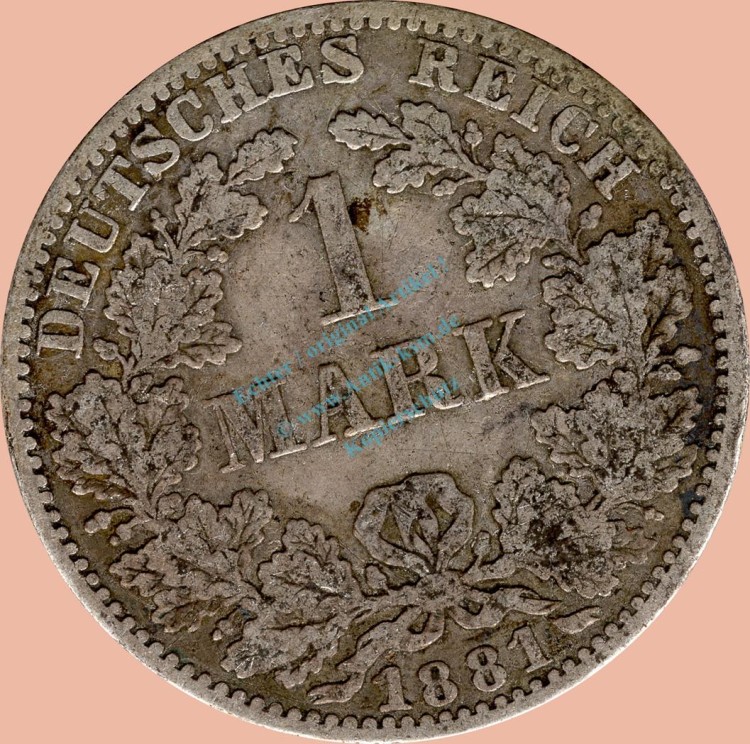 1 Mark Kursmünze deutsches Kaiserreich 1881 A -kleiner Adler- s-ss J.9 -0953-