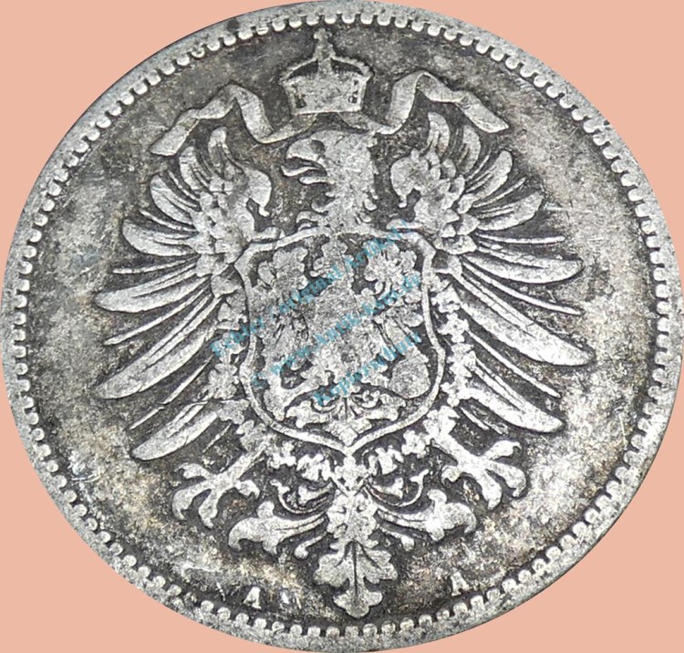 1 Mark Kursmünze deutsches Kaiserreich 1882 A -kleiner Adler- s-ss. J.9 -0956-
