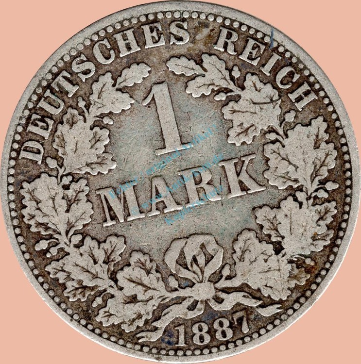 1 Mark Kursmünze deutsches Kaiserreich 1887 A -kleiner Adler- s-ss- J.9 -0951-