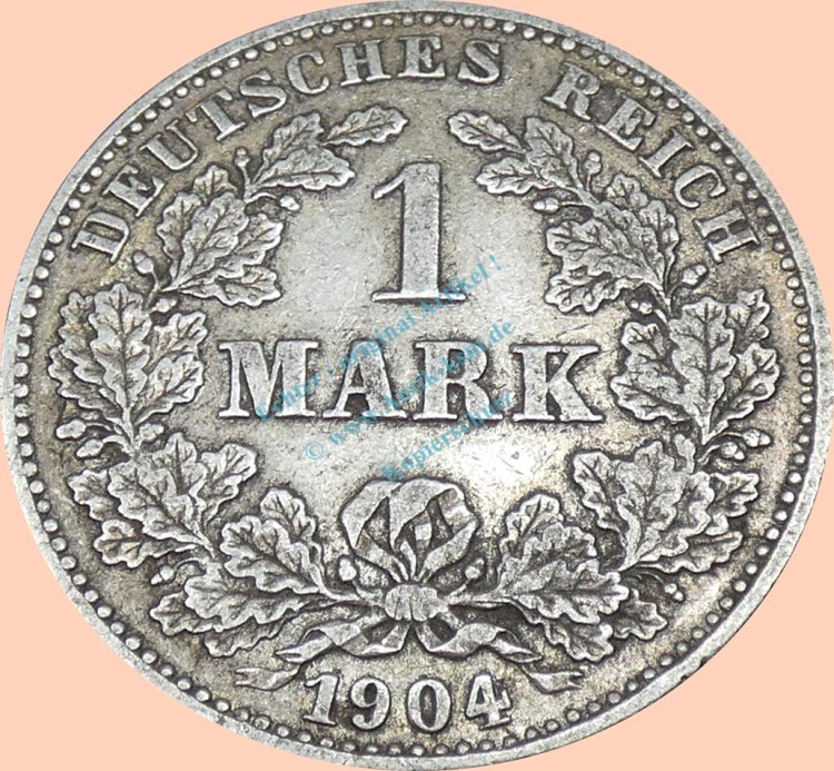 1 Mark Münze -gr. Adler- 1904 J -deutsches Kaiserreich- ss-vz J.17 -0921-