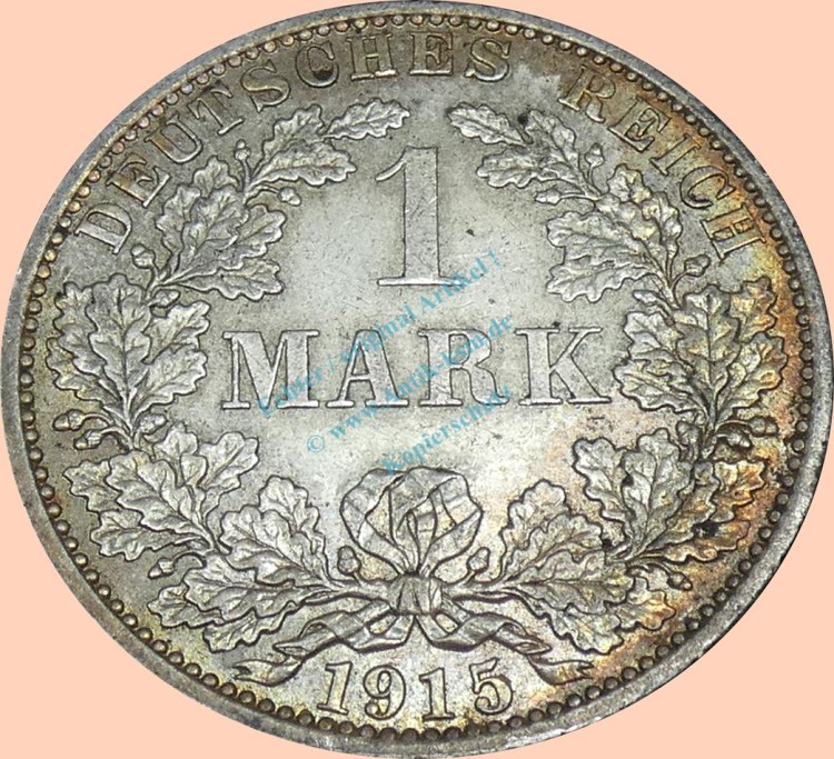 1 Mark Münze -gr. Adler- 1915 A -deutsches Kaiserreich- ss-vz J.17 -0919-