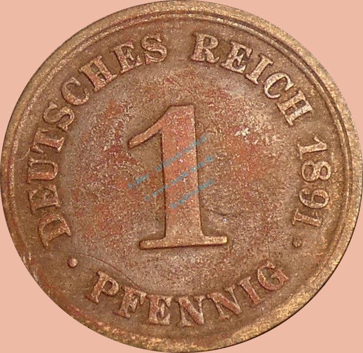 1 Pfennig Münze 1891 D -Deutsches Kaiserreich- s-ss J.10 -0985-