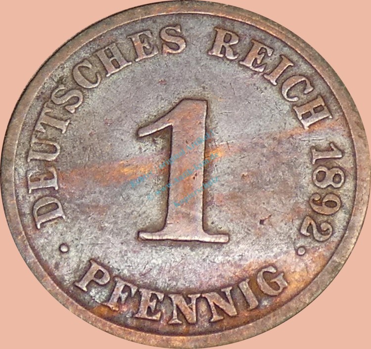 1 Pfennig Münze 1892 J -Deutsches Kaiserreich- ss J.10 -0987-