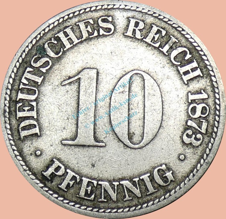 10 Pfennig Münze Deutsches Kaiserreich 1873 B -kl.Adler- ss J.4 -0964-
