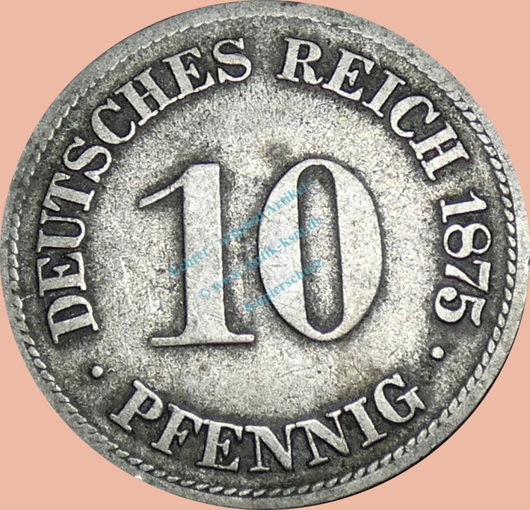 10 Pfennig Münze Deutsches Kaiserreich 1875 H -kl.Adler- s J.4 -0970-
