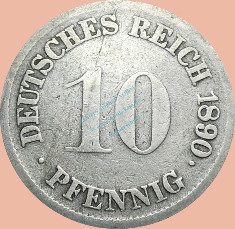 10 Pfennig Münze Deutsches Kaiserreich 1890 F -gr.Adler- s J.13 -0973-
