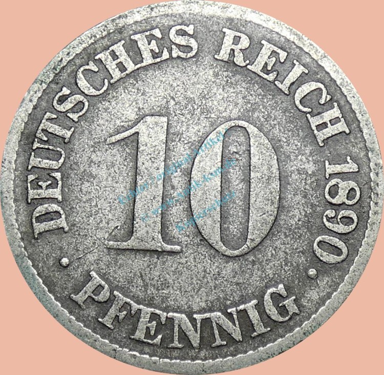 10 Pfennig Münze Deutsches Kaiserreich 1890 G -gr.Adler- s J.13 -0972-