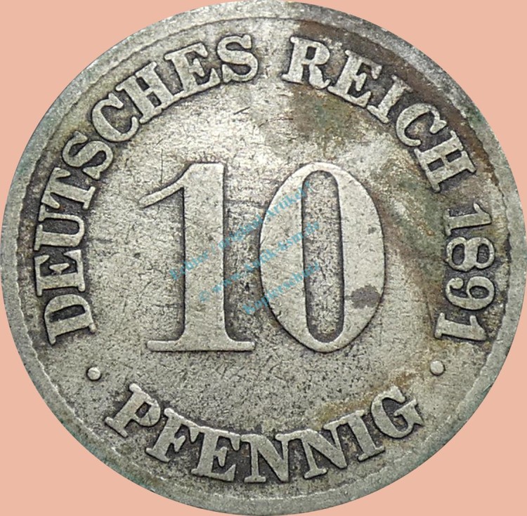 10 Pfennig Münze Deutsches Kaiserreich 1891 G -gr.Adler- s J.13 -0974-