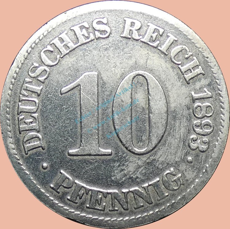 10 Pfennig Münze Deutsches Kaiserreich 1893 E -gr.Adler- ss-vz. J.13 -0959-