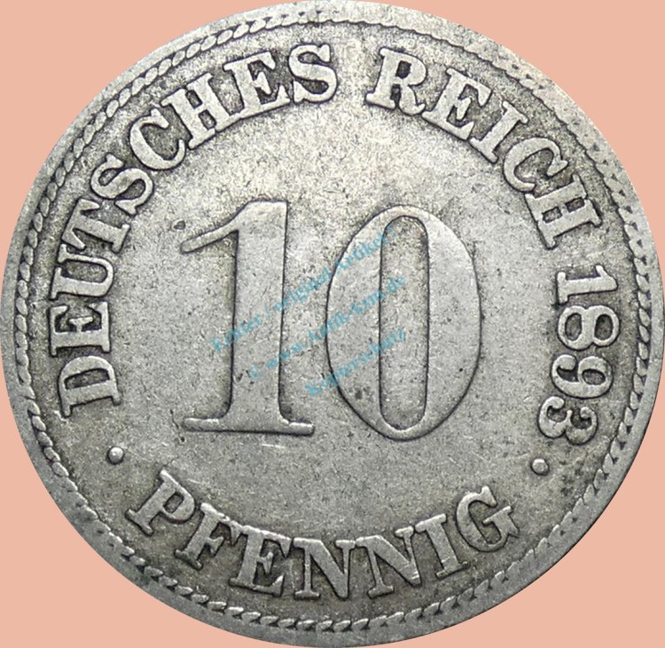 10 Pfennig Münze Deutsches Kaiserreich 1893 F -gr.Adler- s-ss J.13 -0977-