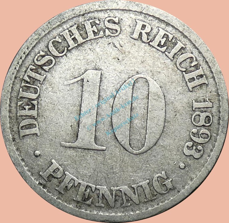 10 Pfennig Münze Deutsches Kaiserreich 1893 G -gr.Adler- s-ss J.13 -0978-