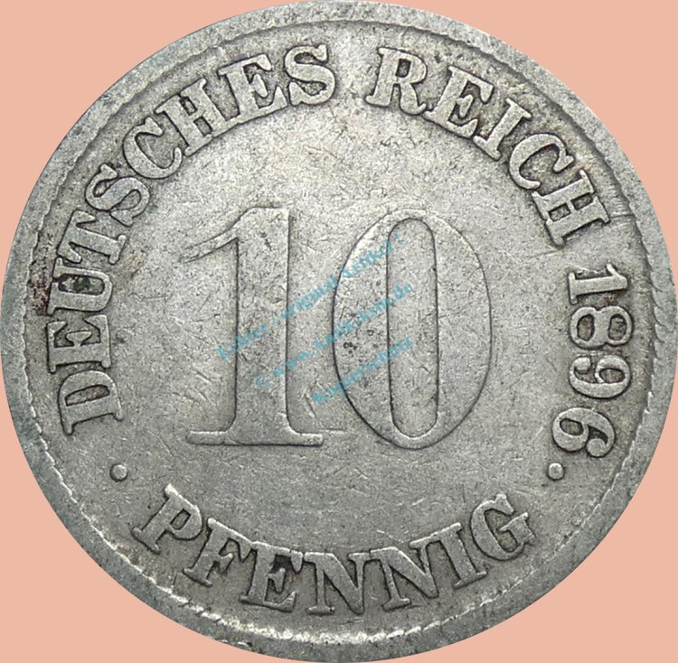 10 Pfennig Münze Deutsches Kaiserreich 1896 G -gr.Adler- s-ss J.13 -0980-