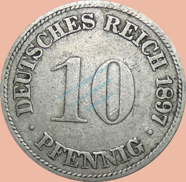 10 Pfennig Münze Deutsches Kaiserreich 1897 G -gr.Adler- s-ss J.13 -0981-