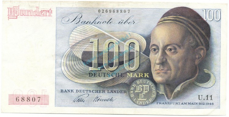 100 Mark Schein L-gbr 1948 BRD-3, Ros.256, P.15.a , Bank deutscher Länder -1289-