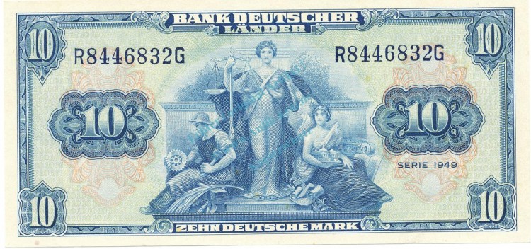 10 Mark Schein L-gbr 1949 BRD-4, Ros.258, P.16.a , Bank deutscher Länder -1287-