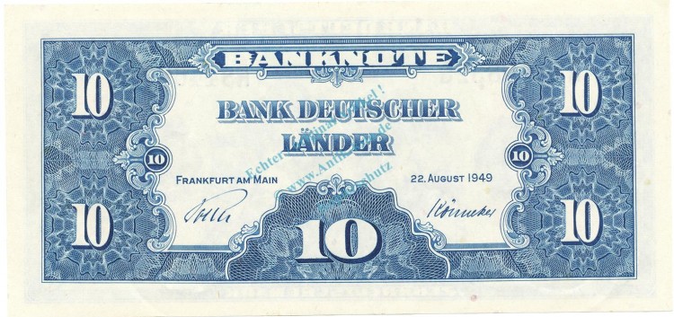 10 Mark Schein L-gbr 1949 BRD-4, Ros.258, P.16.a , Bank deutscher Länder -1287-