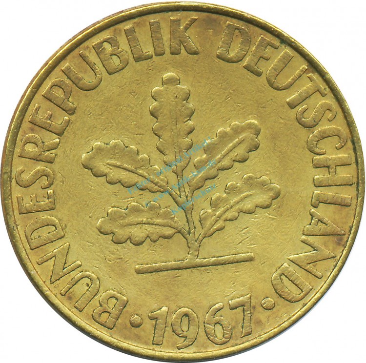 10 Pfennig Kursmmünze 1967 G -Bundesrepublik Deutschland- ss , J.383 -0698-