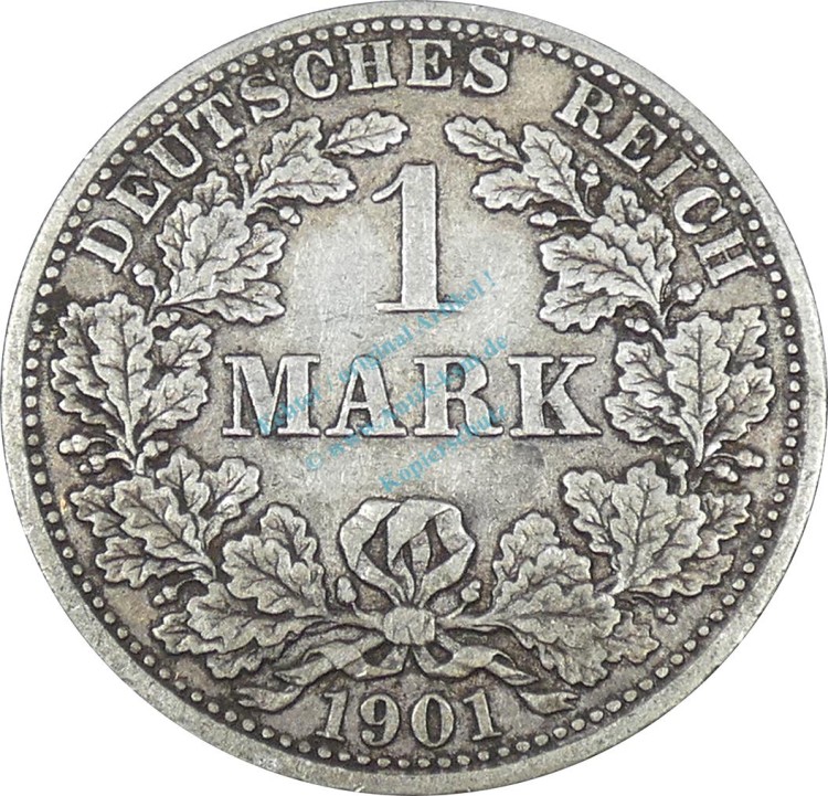 1 Mark Kursmünze -gr. Adler- 1901 F -deutsches Kaiserreich- s-ss J.17 -0846-
