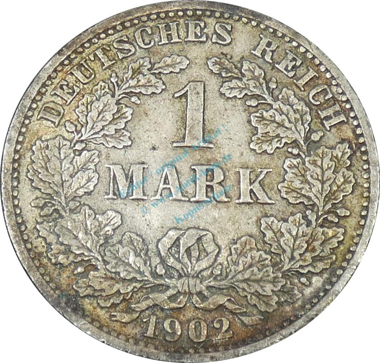1 Mark Kursmünze -gr. Adler- 1902 D -deutsches Kaiserreich- ss-vz J.17 -0856-