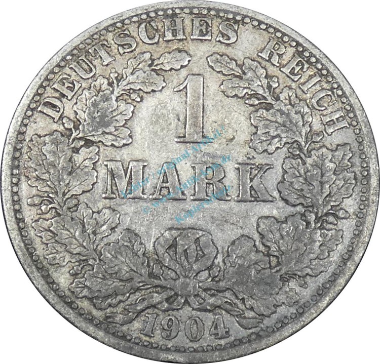 1 Mark Kursmünze -gr. Adler- 1904 F -deutsches Kaiserreich- ss J.17 -0848-