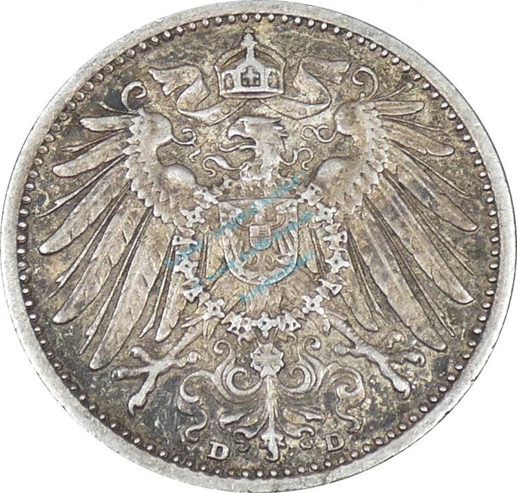 1 Mark Kursmünze -gr. Adler- 1912 D -deutsches Kaiserreich- ss-vz J.17 -0855-