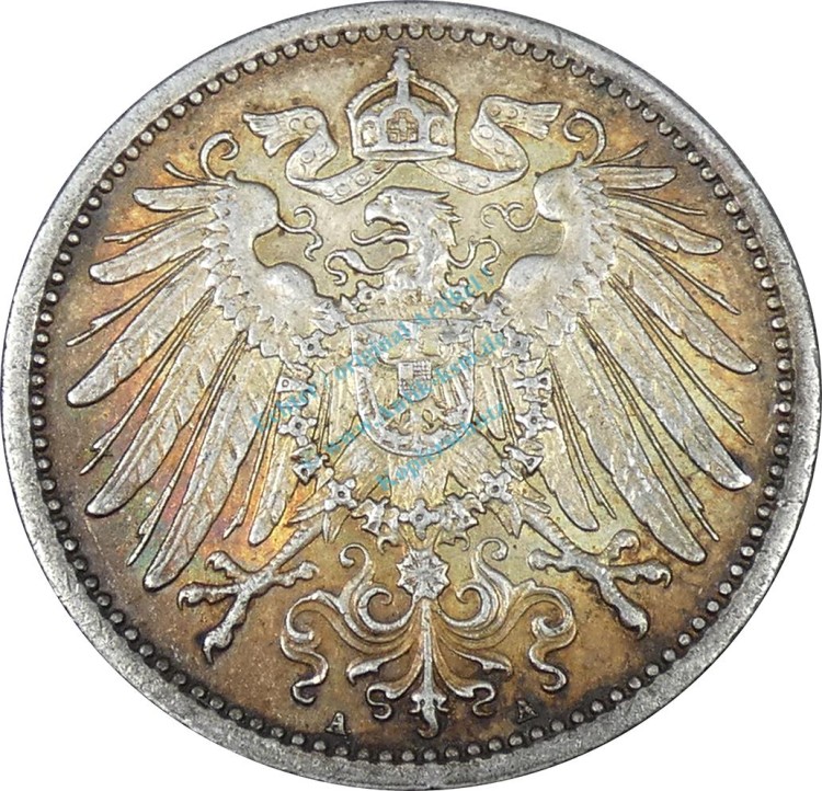 1 Mark Kursmünze -gr. Adler- 1914 A -deutsches Kaiserreich- ss-vz J.17 -0854-