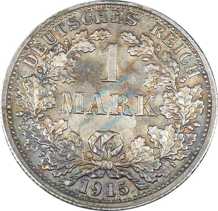 1 Mark Kursmünze -gr. Adler- 1915 F -deutsches Kaiserreich- ss-vz J.17 -0853-
