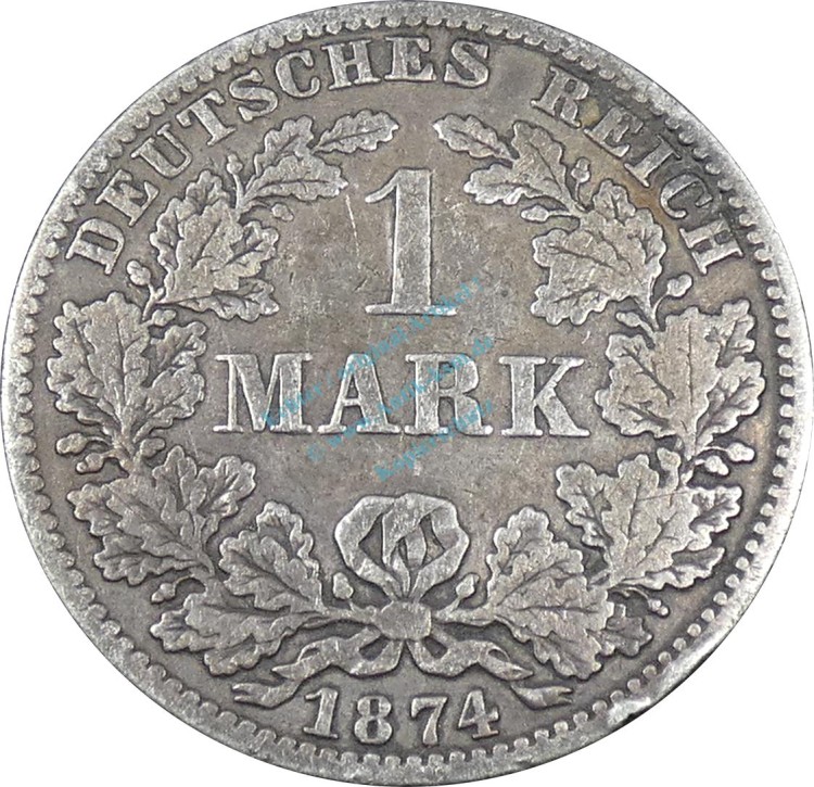 1 Mark Kursmünze -kl. Adler- 1874 A -deutsches Kaiserreich- s-ss J.9 -0845-