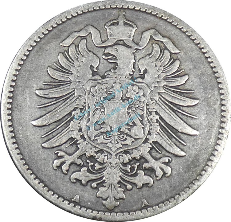 1 Mark Kursmünze -kl. Adler- 1874 A -deutsches Kaiserreich- s-ss J.9 -0845-
