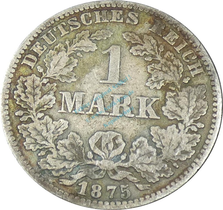 1 Mark Kursmünze -kl. Adler- 1875 E -deutsches Kaiserreich- s-ss J.9 -0839-