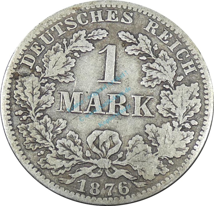 1 Mark Kursmünze -kl. Adler- 1876 A -deutsches Kaiserreich- s-ss J.9 -0843-