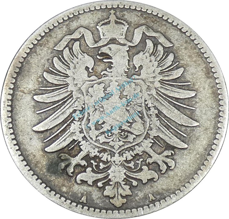 1 Mark Kursmünze -kl. Adler- 1876 A -deutsches Kaiserreich- s-ss J.9 -0843-