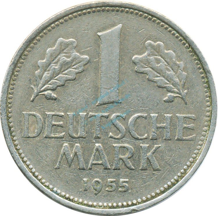 1 Mark Kursmmünze 1955 G -Bundesrepublik Deutschland- s-ss , J.385 -0704-