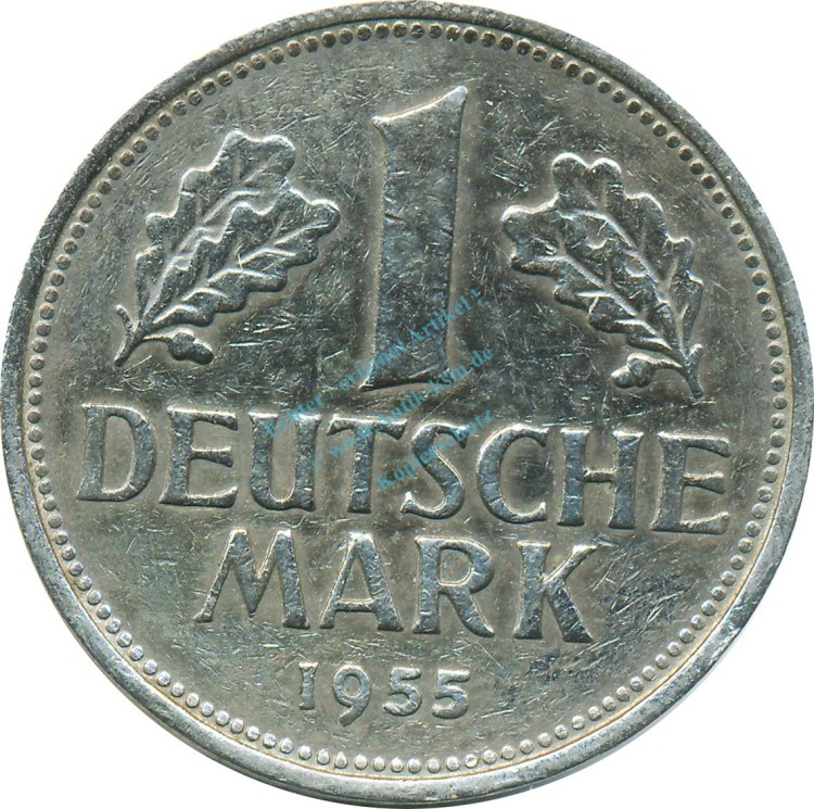 1 Mark Kursmmünze 1955 G -Bundesrepublik Deutschland- s-ss , J.385 -0706-