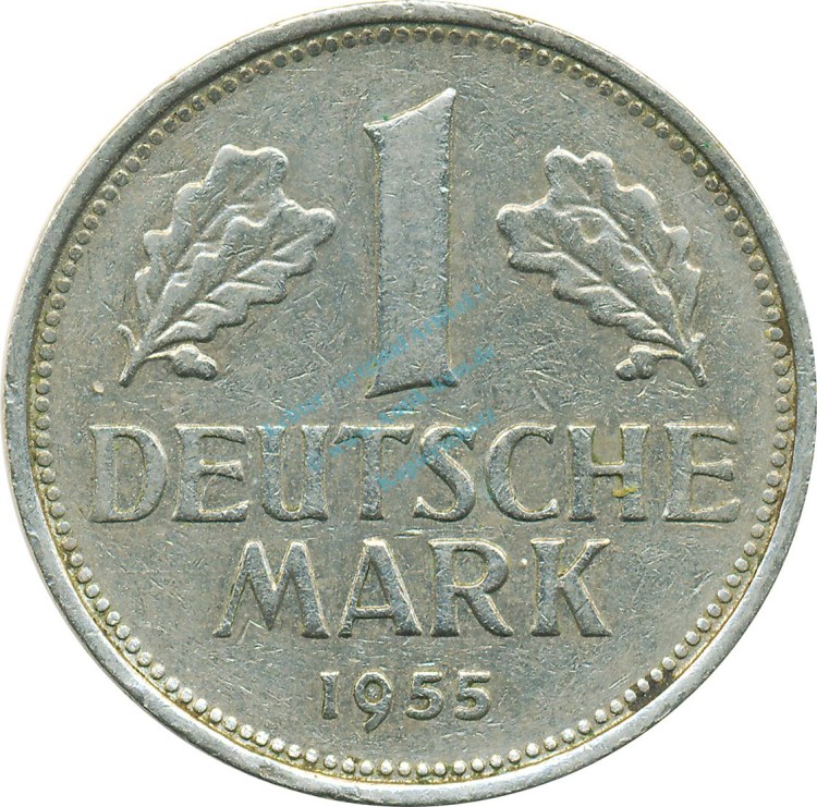 1 Mark Kursmmünze 1955 G -Bundesrepublik Deutschland- s-ss , J.385 -0707-