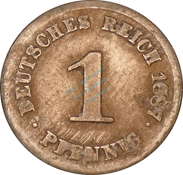 1 Pfennig Kursmünze 1887 G -deutsches Kaiserreich- s , J.1 -0722-