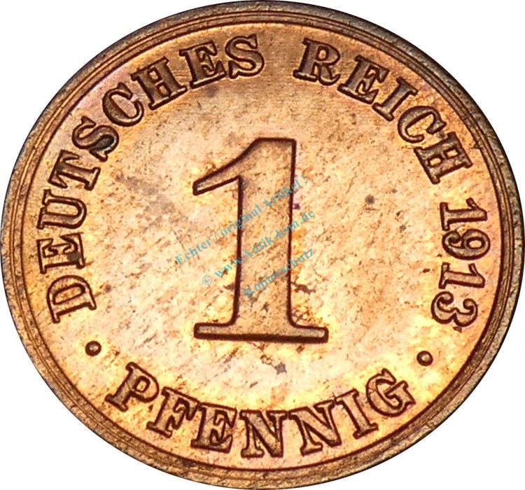 1 Pfennig Kursmünze 1913 A -Deutsches Kaiserreich- ss-vz , J.10 -0763-