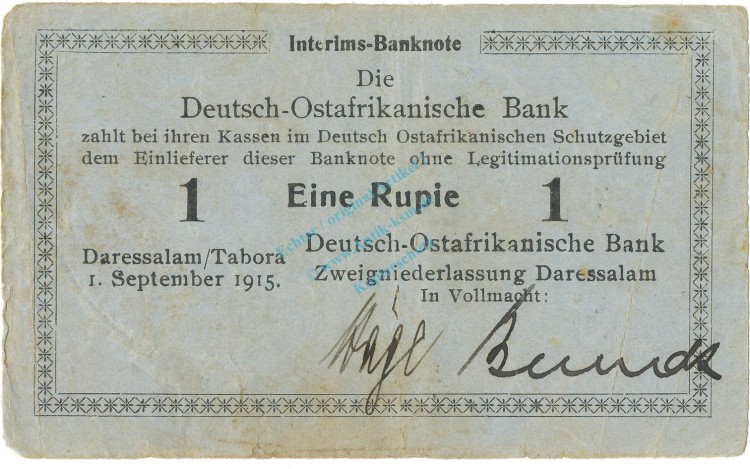 1 Rupie Schein 1915 gbr. DOA.12, Ros.911, P.6 Deutsch-Ostafrika -1319-